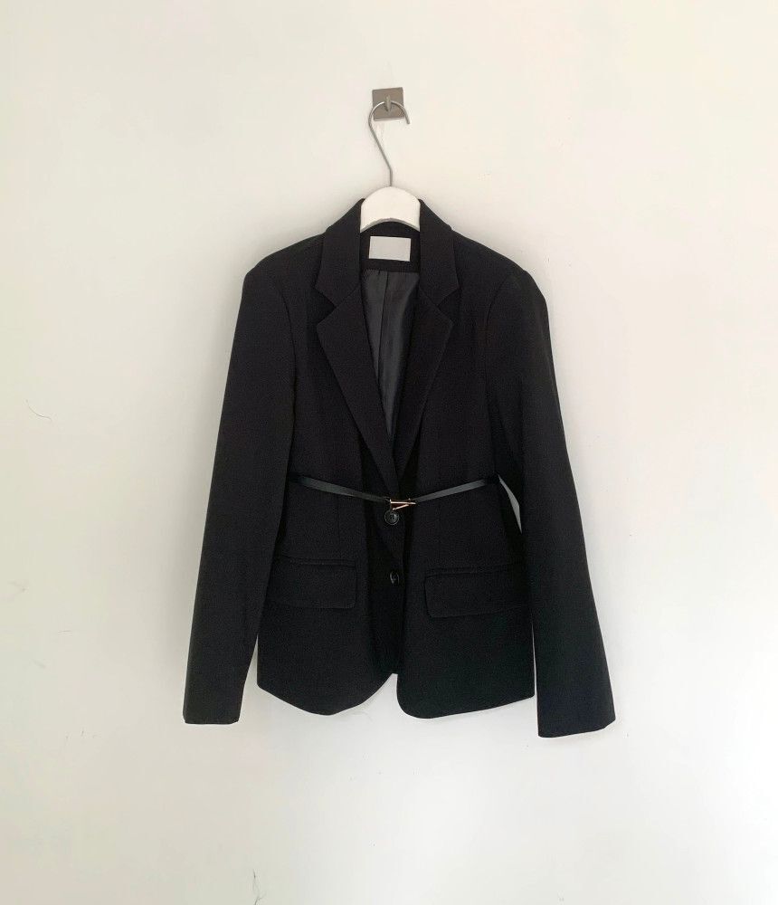 Women's Waist Long Sleeve Short Suit Jacket With Belt