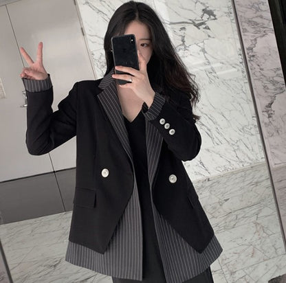 Design Sense Fried Street Black Suit Jacket Korean Style Loose British Style Small Suit