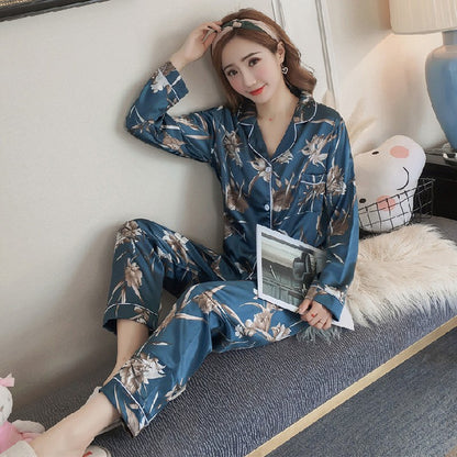 Spring And Autumn Pajamas Women's Artificial Ice Silk Trousers Loose Homewear Suit
