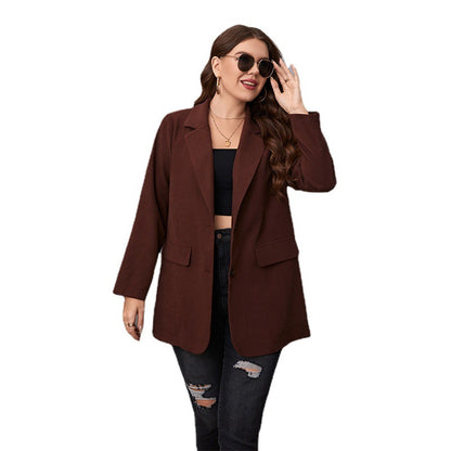 Brown Casual Plus Size Suit Coat Women's