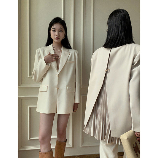 Women's Pleated Shoulder Pad Solid Color Blazer