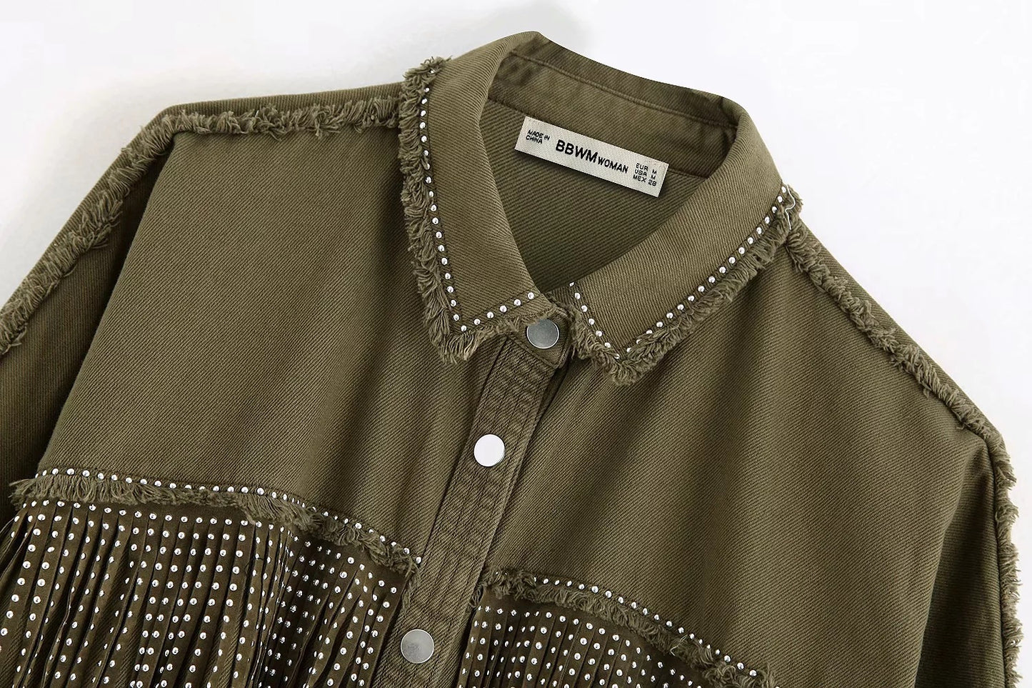 Jacket with fringed rivets