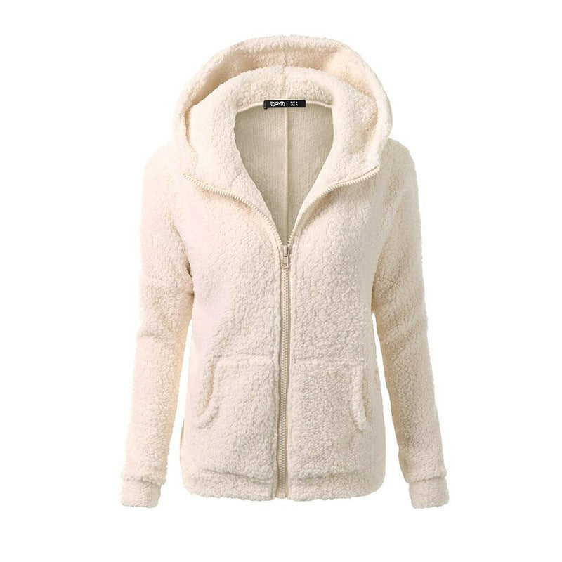 Autumn And winter Women's Clothing Solid Color Hooded Zipper Coat