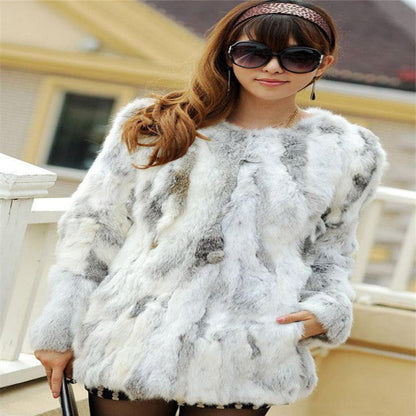 Mid-length Grass Rabbit Fur And Leather Winter Coat