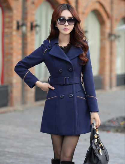 Slim-fit woolen coat  female long-sleeved coat