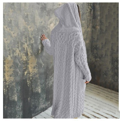 Hooded long cardigan sweater