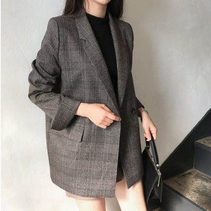 Checked long sleeve small suit jacket