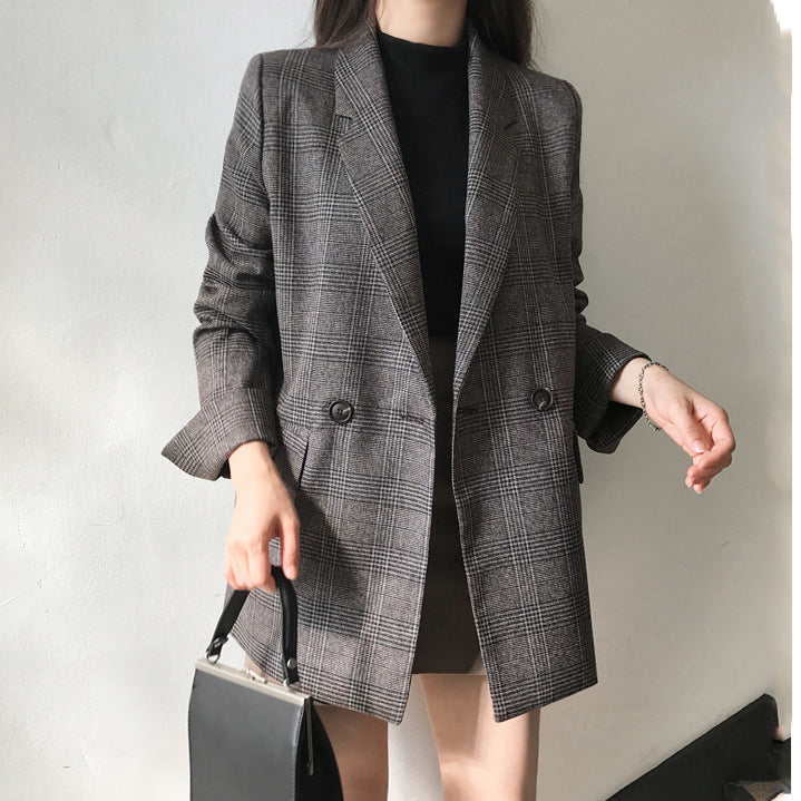 Checked long sleeve small suit jacket