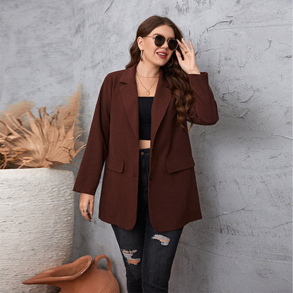 Brown Casual Plus Size Suit Coat Women's