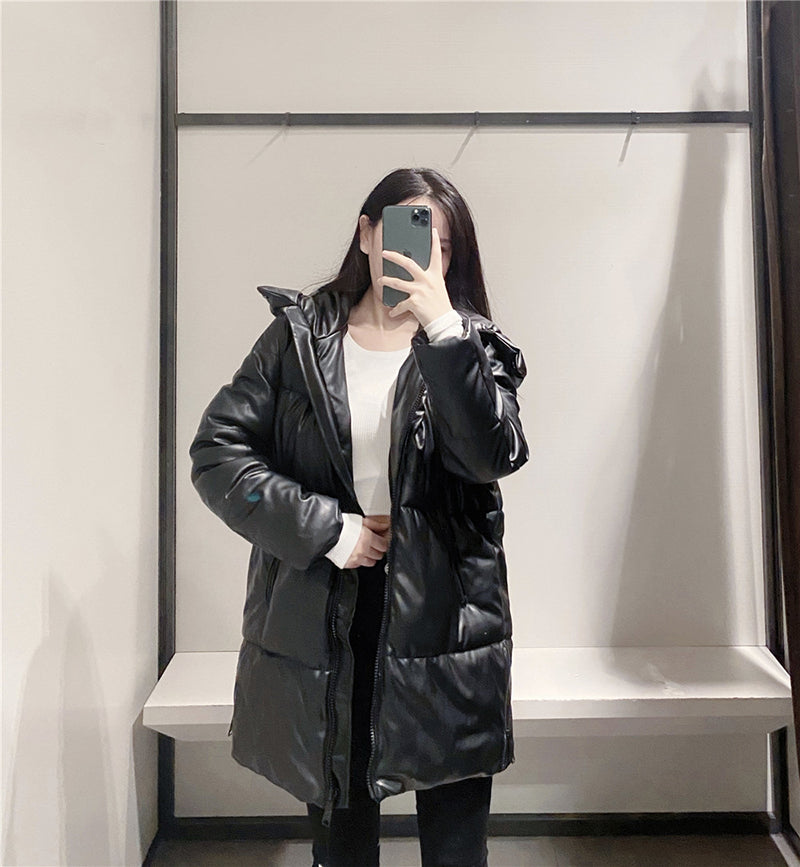 Fashion all-match cotton faux leather jacket jacket
