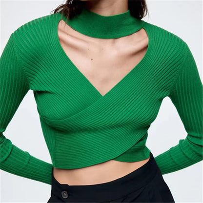 Designed Cross-cut Knit Sweater Top Sexy Halter