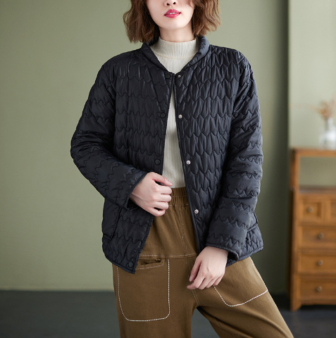 New Solid Color Down Cotton Loose Long-sleeved Stand-up Collar Cotton Jacket Single-breasted Jacket