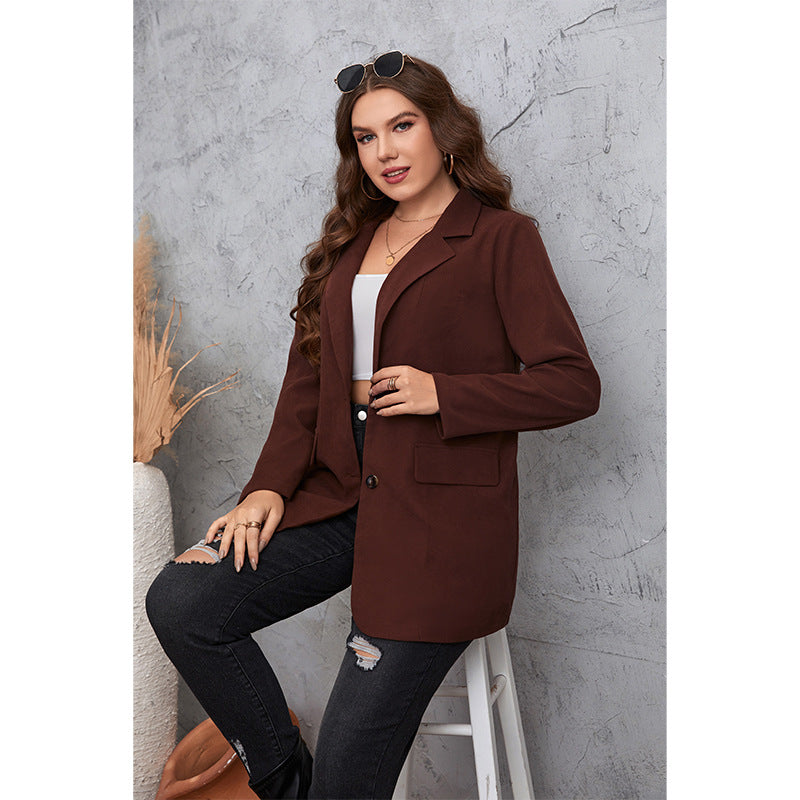 Brown Casual Plus Size Suit Coat Women's