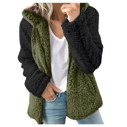 Multi Panel Hooded Plush Autumn Winter Coat