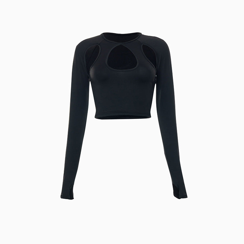 Round Neck Long Sleeve Cut Out Crop Tops