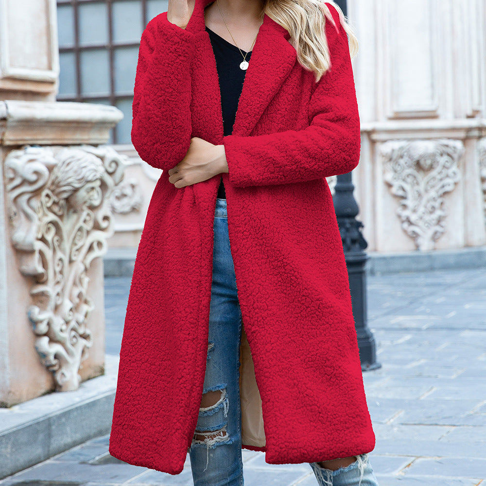 Women's cardigan lamb wool coat
