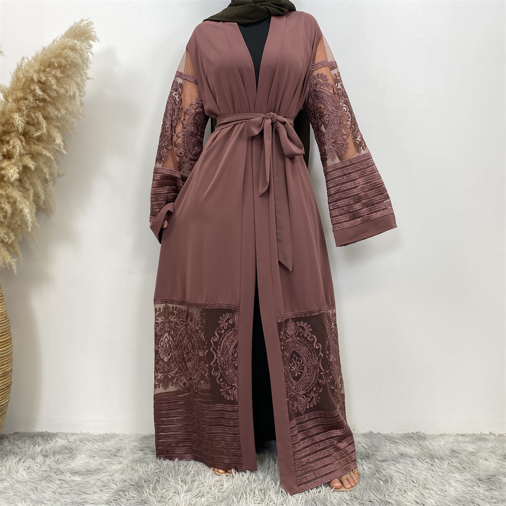 Cardigan Embroidered Mesh Robe Dress