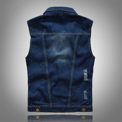 Personality men's denim vest male blue vest vest shoulder large size denim vest