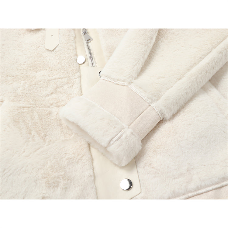 Women's White Stand Collar Motorcycle Cotton Coat