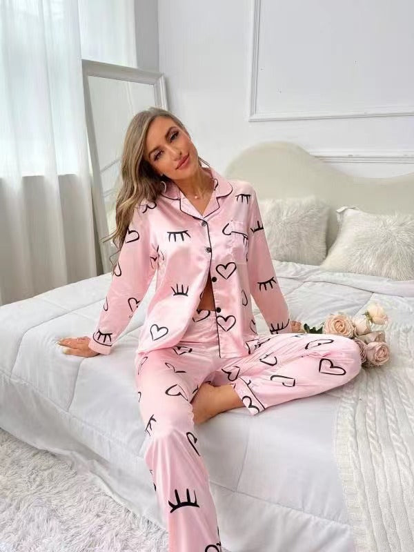 Pajamas Women's Sweet Luxury 5050 Artificial Silk Lapel Long Sleeve Trousers Home Wear Two-piece Suit