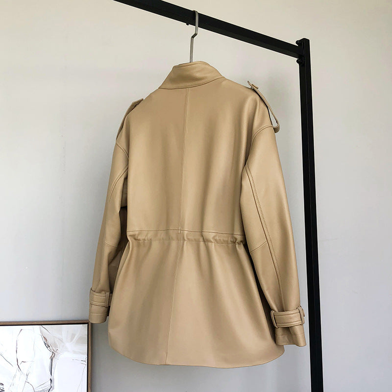Small Waisted Leather Sheepskin Trench Coat