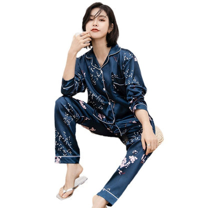 Pajamas Women's Sweet Luxury 5050 Artificial Silk Lapel Long Sleeve Trousers Home Wear Two-piece Suit