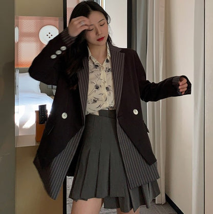 Design Sense Fried Street Black Suit Jacket Korean Style Loose British Style Small Suit