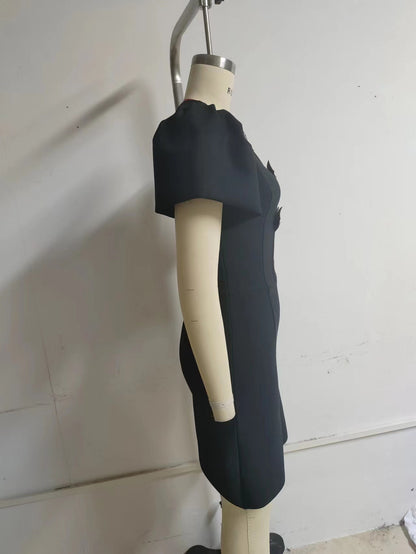 Tube Top Three Bowknot Connection Hollowed Fashion Puff Sleeve Sheath Bandage One-piece Dress