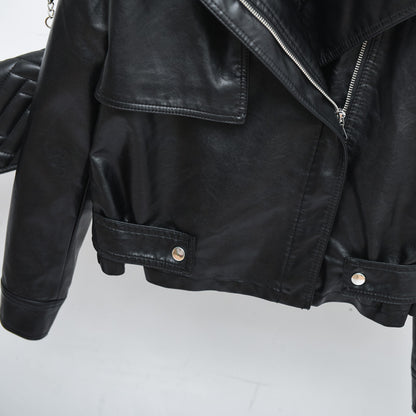 Spring new slim lapel short PU female jacket jacket leather