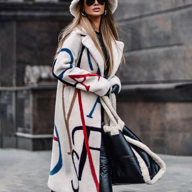Women's Long-sleeved Lapel Plaid Mid-length Woolen Coat