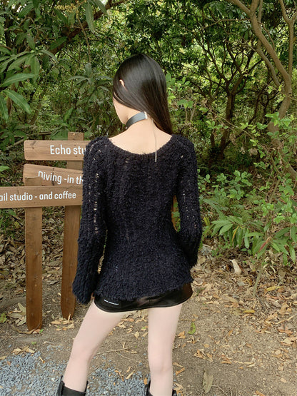Black Sweater Women's Design Sense Niche Short Long Sleeve