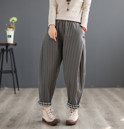 Cotton Pants Vintage Clip Cotton Wide Leg Pants Elastic Waist Solid Color Casual Peplum Trousers Women