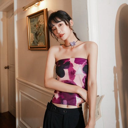 Design Oil Painting Tube Top Printing Slim Fit