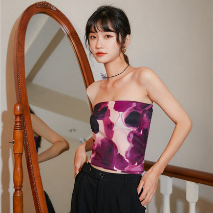 Design Oil Painting Tube Top Printing Slim Fit