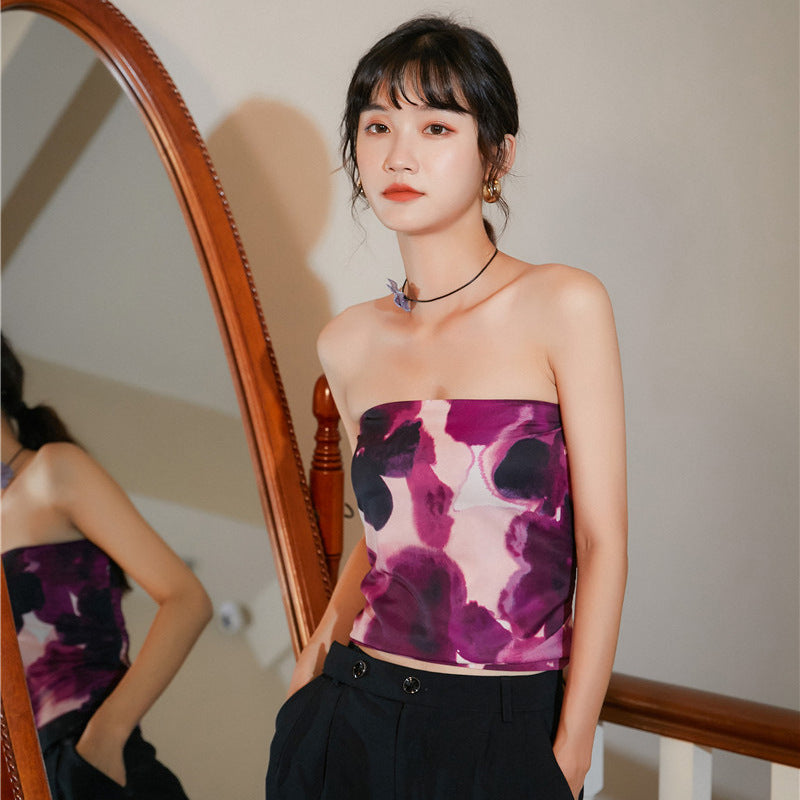 Design Oil Painting Tube Top Printing Slim Fit