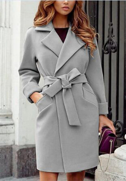 Women's Long Sleeve Woolen Coat