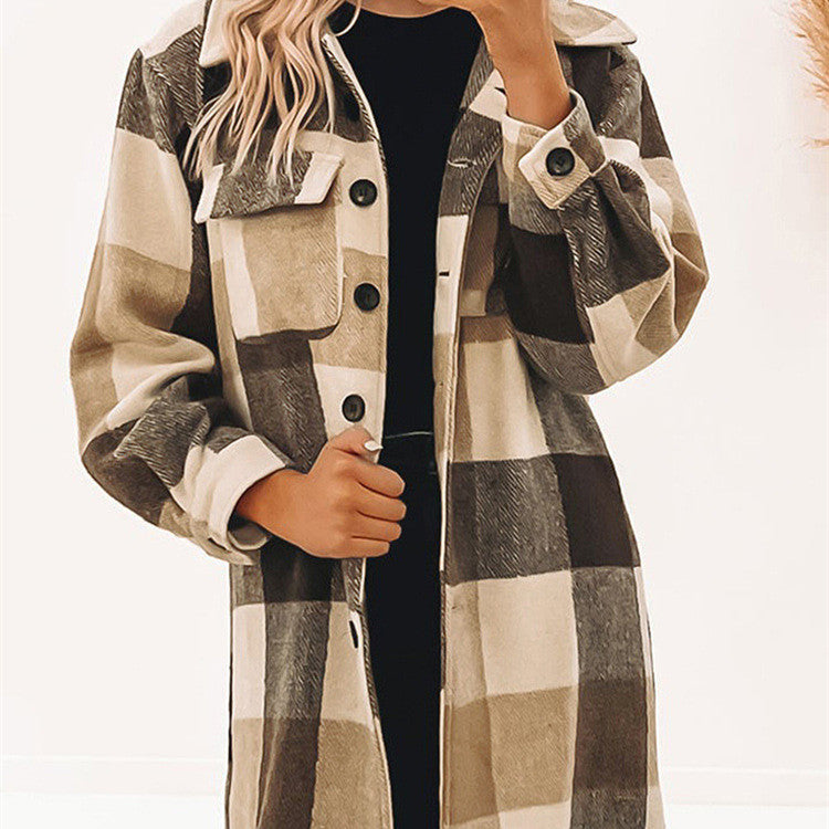 Loose Button Pocket Long Sleeve Coat Long And Simple All-match Jacket