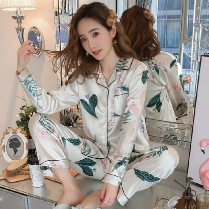 Spring And Autumn Pajamas Women's Artificial Ice Silk Trousers Loose Homewear Suit