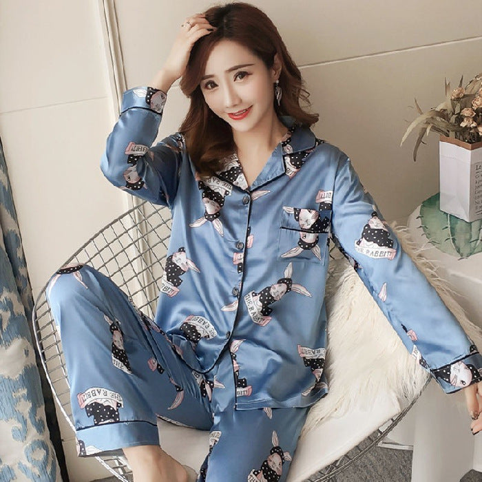 Spring And Autumn Pajamas Women's Artificial Ice Silk Trousers Loose Homewear Suit