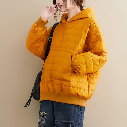 Winter New All-match Preppy Style Solid Color Hooded Loose Long-sleeved Cotton Jacket Jacket Women