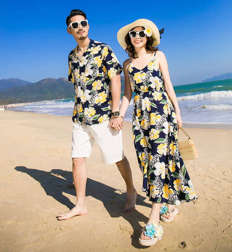 Men's And Women's Hawaiian Shirt Dress Flower Print