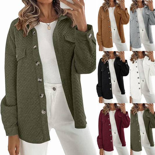 Women's Solid Color Diamond Pocket Lightweight Casual Jacket Coat