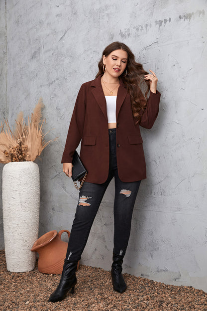 Brown Casual Plus Size Suit Coat Women's