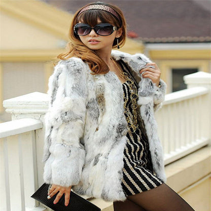 Mid-length Grass Rabbit Fur And Leather Winter Coat
