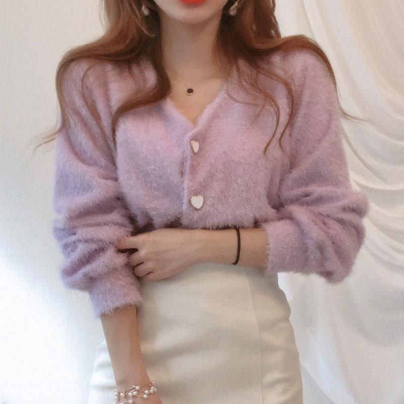Women's Fashion V-neck Love Button Sweater Jacket