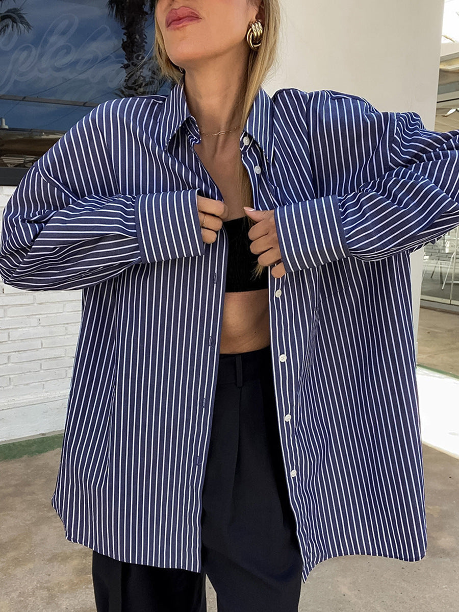 Women's Fashion Loose Cotton Striped Shirt
