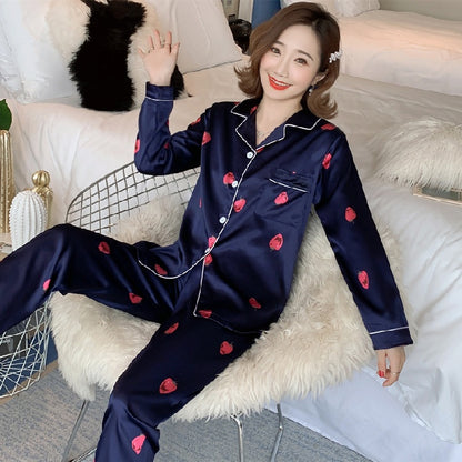 Spring And Autumn Pajamas Women's Artificial Ice Silk Trousers Loose Homewear Suit