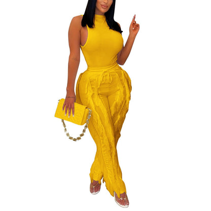 Women's Two-piece Set Tassel Lace Sleeveless Casual Trousers Suit