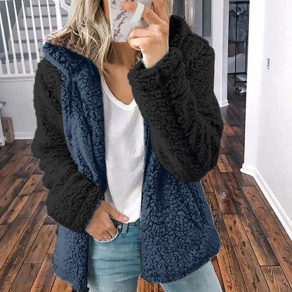 Multi Panel Hooded Plush Autumn Winter Coat