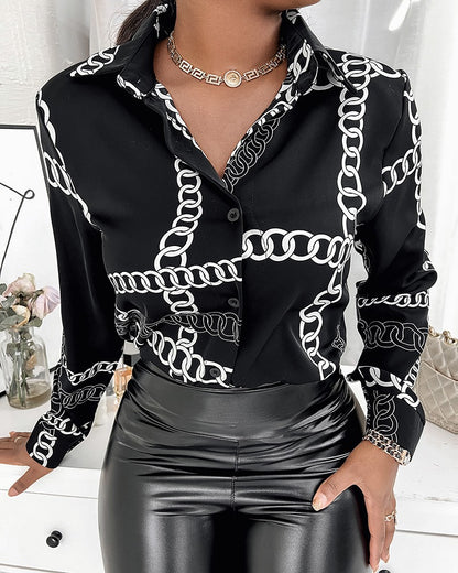 Women's Temperament Leisure Long Sleeve Button Digital Printed Shirt